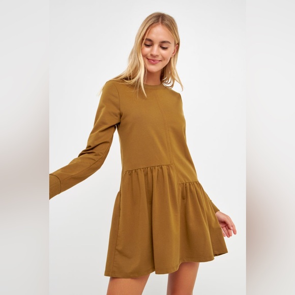 Anthropologie English Factory KNIT UNBALANCED SEAM DRESS - olive - sz XS - Picture 2 of 12